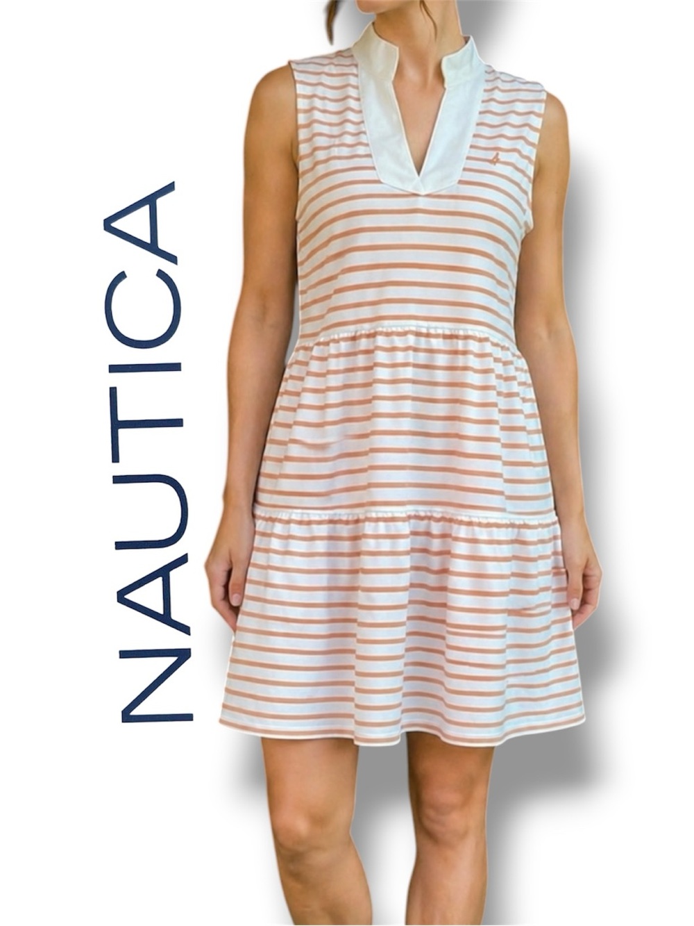 Nautica Dress Striped Sleeveless V-Neck Tiered Mini Size Small